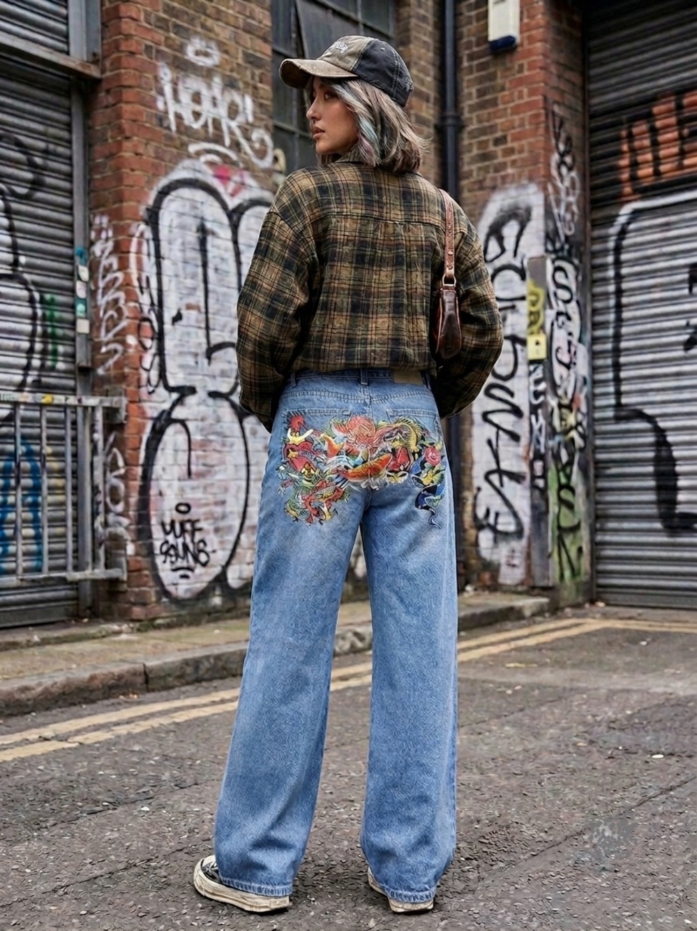 NEW Ed Hardy Tattoo Koi Dragon Baggy Wide Leg Y2K Denim Jeans Limited Edition